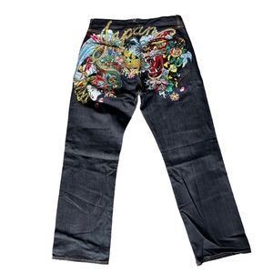 *RARE* | Ed Hardy dark wash JAPAN hand-stitched jeans.